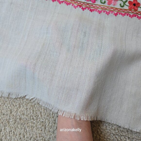 Wool Scarf with Chain Stitch Embroidery Shawl Wrap Floral - Picture 14 of 15